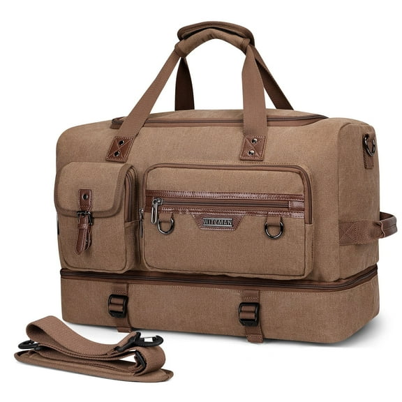 WITZMAN Canvas Weekender Bag Mens Overnight Bag for Traveling Carry on Duffle Bags with Shoes Compartment(A8010 Brown)