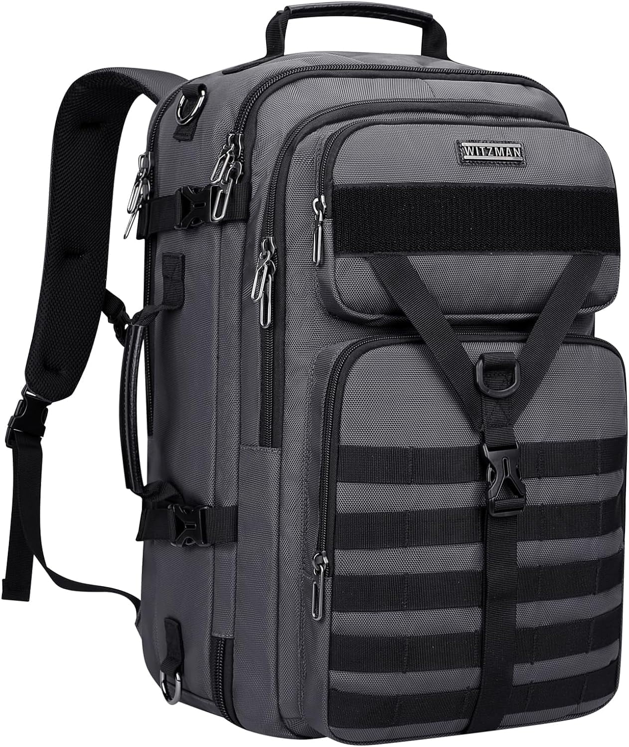 WITZMAN Carry On Travel Backpack for Men Convertible Nylon Backpack 3 in 1 Bag fit 17 Inch Laptop for Airplane 45L,B688 Silvery Grey