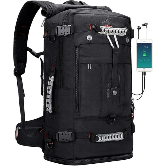 WITZMAN Carry on Nylon Travel Backpack for Men Convertible Large Duffle Luggage Bags for Airplane fit 18 inch Laptop B681 Black