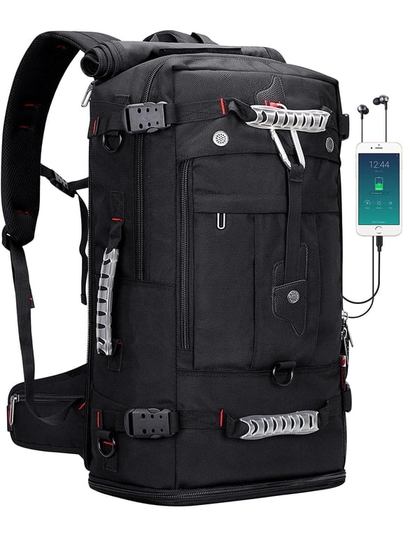 Carry on Nylon Travel Backpack for Men Convertible Large Duffle Luggage Bags for Airplane fit 18 inch Laptop B681 Black