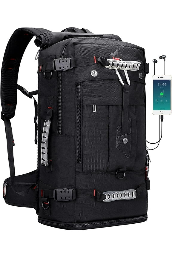 Carry on Nylon Travel Backpack for Men Convertible Large Duffle Luggage Bags for Airplane fit 18 inch Laptop B681 Black