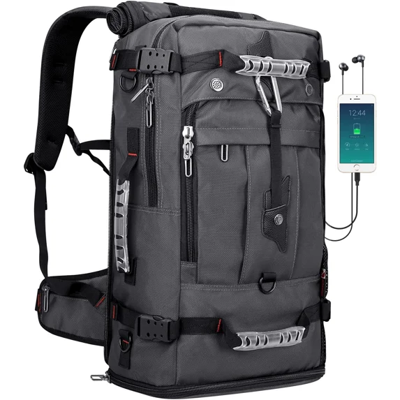 WITZMAN Carry on Nylon Travel Backpack for Men Convertible Large Duffle Luggage Bags for Airplane fit 18 inch Laptop B681 Silvery Grey