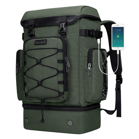 WITZMAN Carry on Travel Backpack for Men Convertible Large Duffle Bags for Airplane With Shoe Compartment Fit 17 inch Laptop (B691 Army Green)