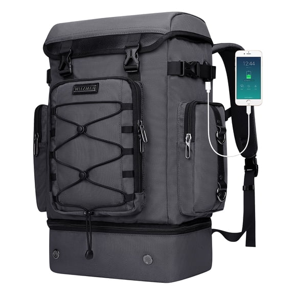 WITZMAN Carry on Travel Backpack for Men Convertible Large Duffle Bags for Airplane With Shoe Compartment Fit 17 inch Laptop (B691 Silvery Grey)