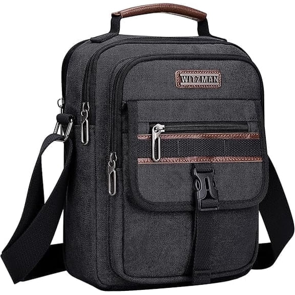 WITZMAN Crossbody Bag for Men Canvas Vintage Shoulder Bags Man Purse Messenger Bag for Casual Traveling Work(A8014 Black)