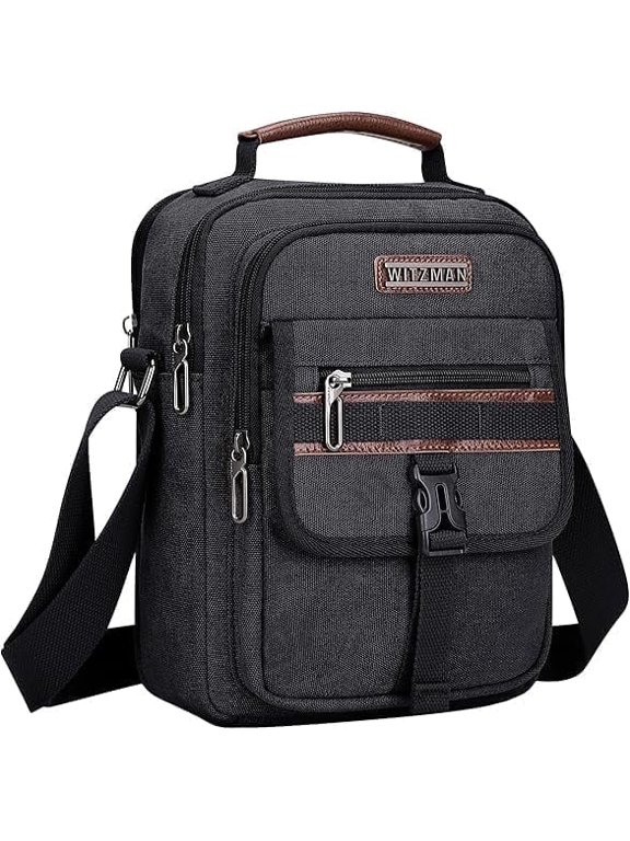 Crossbody Bag for Men Canvas Vintage Shoulder Bags Man Purse Messenger Bag for Casual Traveling Work(A8014 Black)