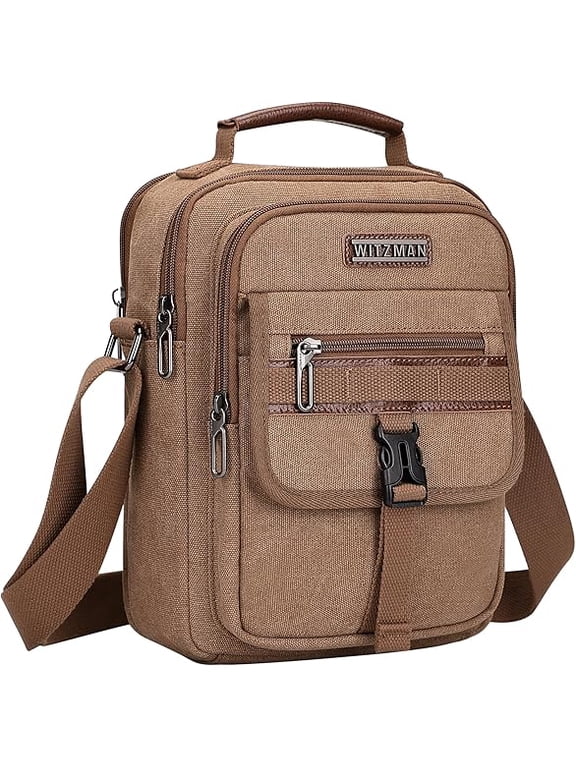 Crossbody Bag for Men Canvas Vintage Shoulder Bags Man Purse Messenger Bag for Casual Traveling Work(A8014 Brown)