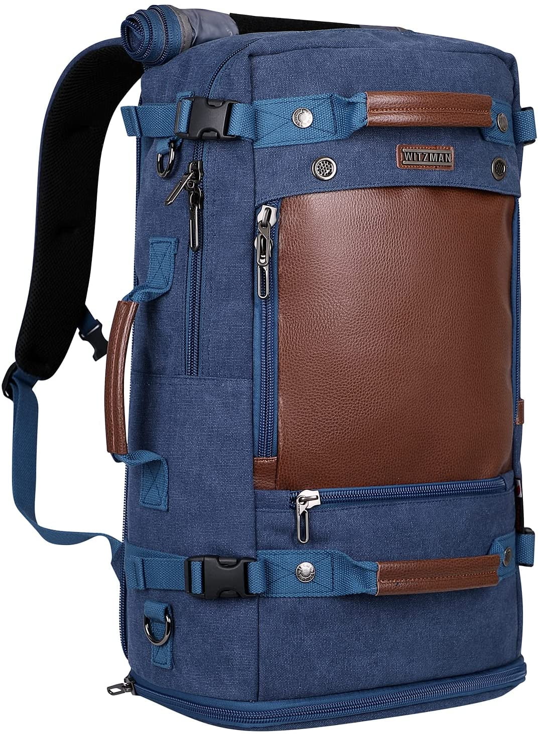 WITZMAN Large Travel Backpack Luggage for Men Canvas Rucksack Vintage Duffel Bag A2021 Blue