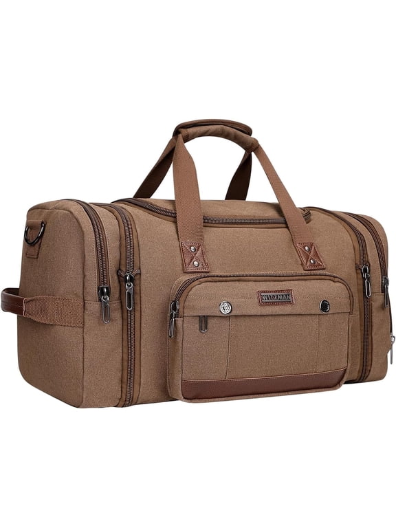 Mens Duffle Bags for Traveling Canvas Weekender Travel Bag Expandable Overnight Bag Carry on Bag(A8007 Brown)