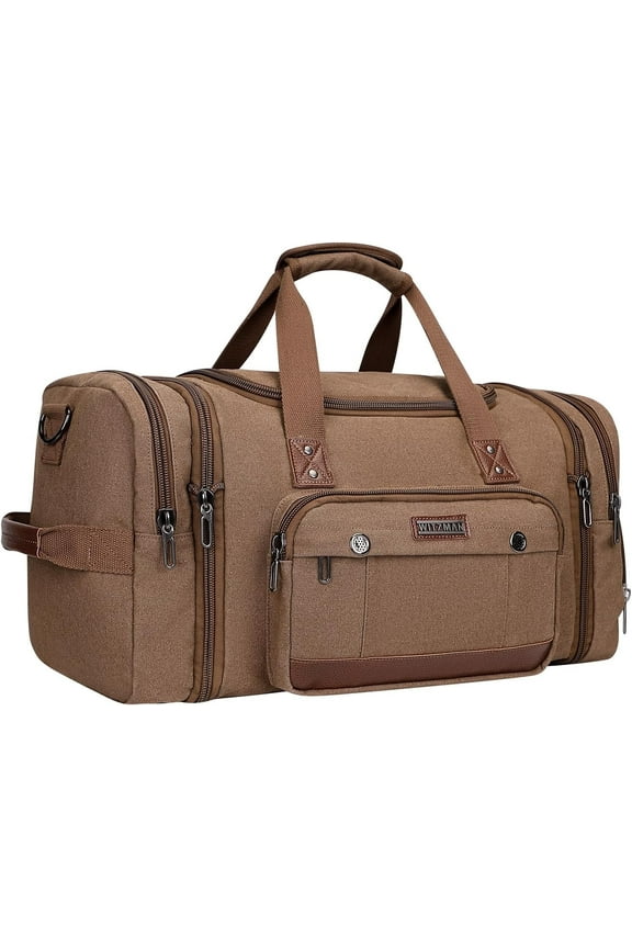 Mens Duffle Bags for Traveling Canvas Weekender Travel Bag Expandable Overnight Bag Carry on Bag(A8007 Brown)