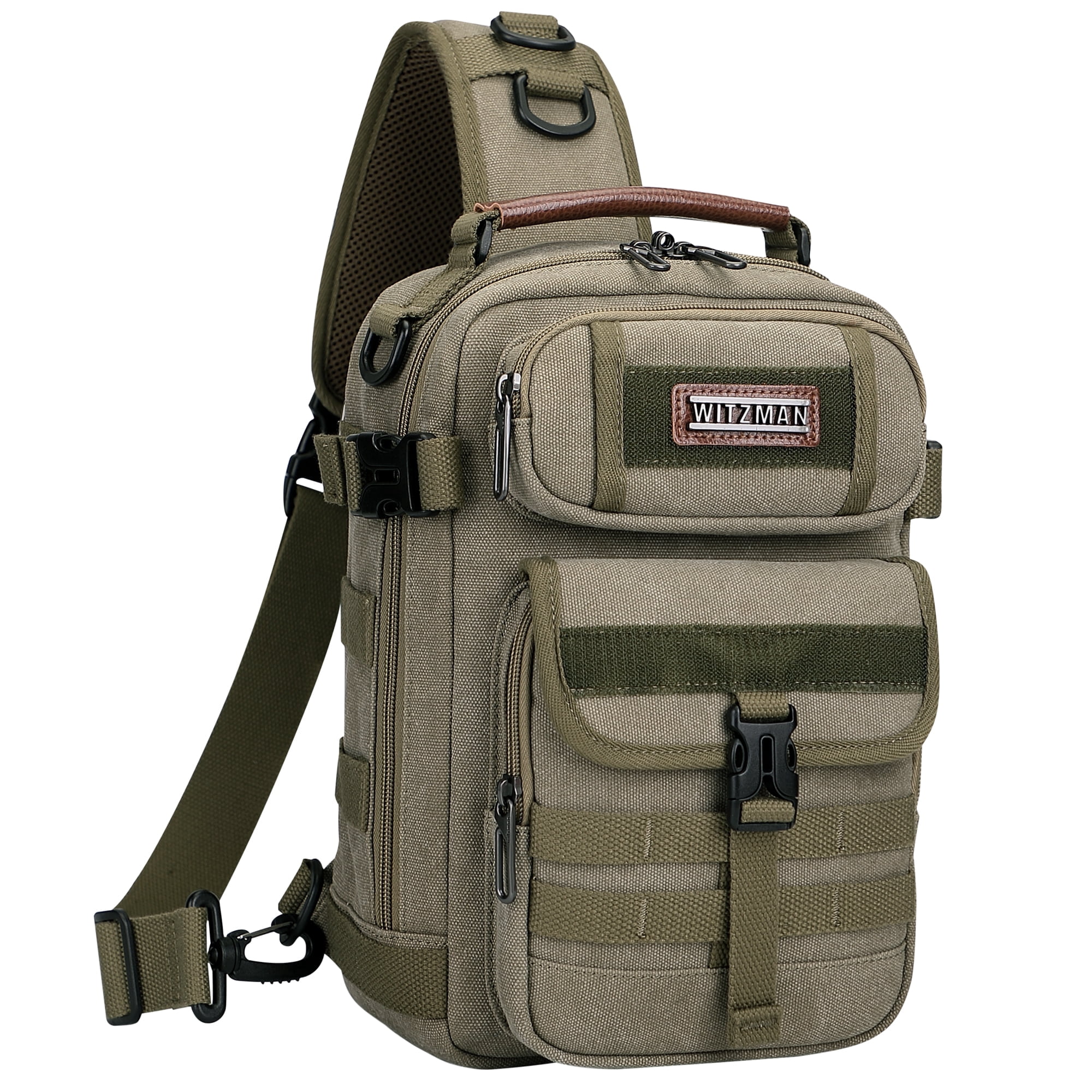 WITZMAN Sling Bag for Men Canvas Casual Chest Bag with USB Charging Port for Travel Daily Work(A8021 Army Green)