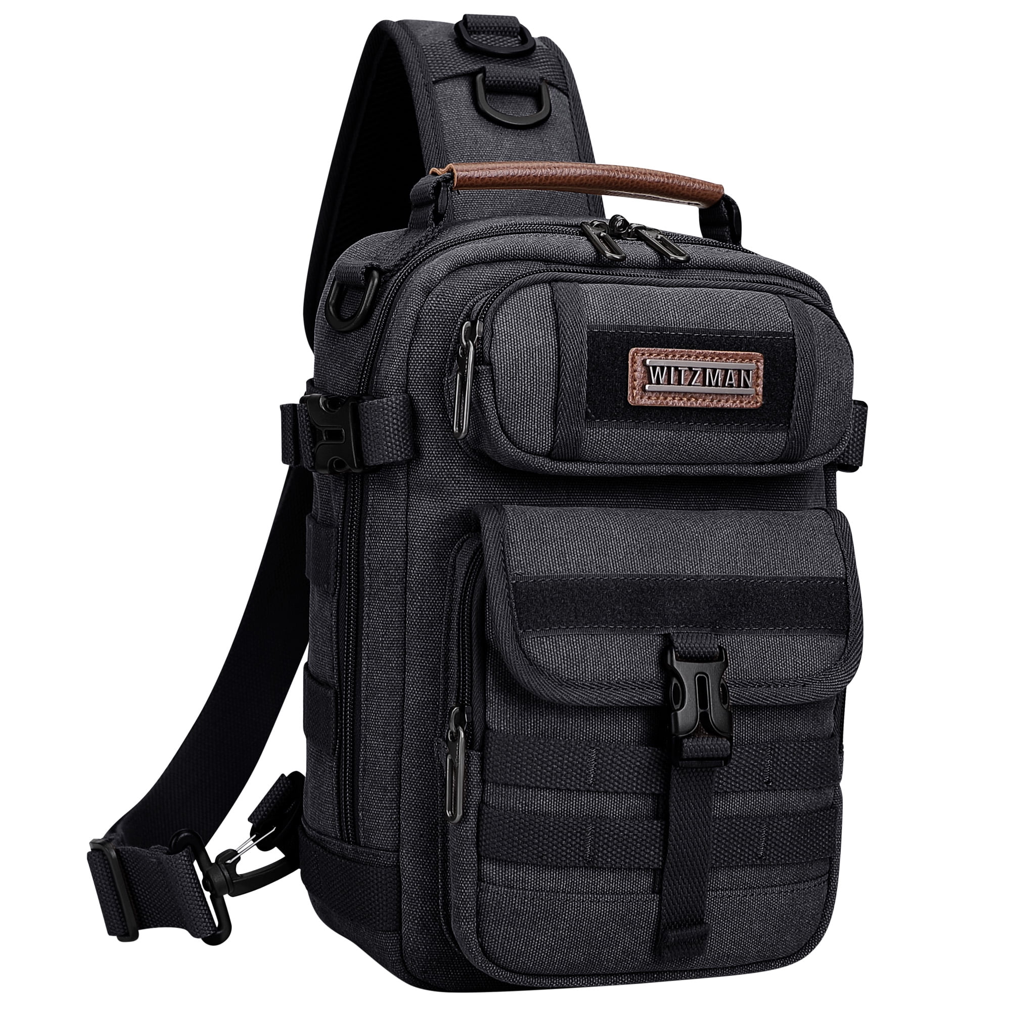 WITZMAN Sling Bag for Men Canvas Casual Chest Bag with USB Charging Port for Travel Daily Work(A8021 Black)