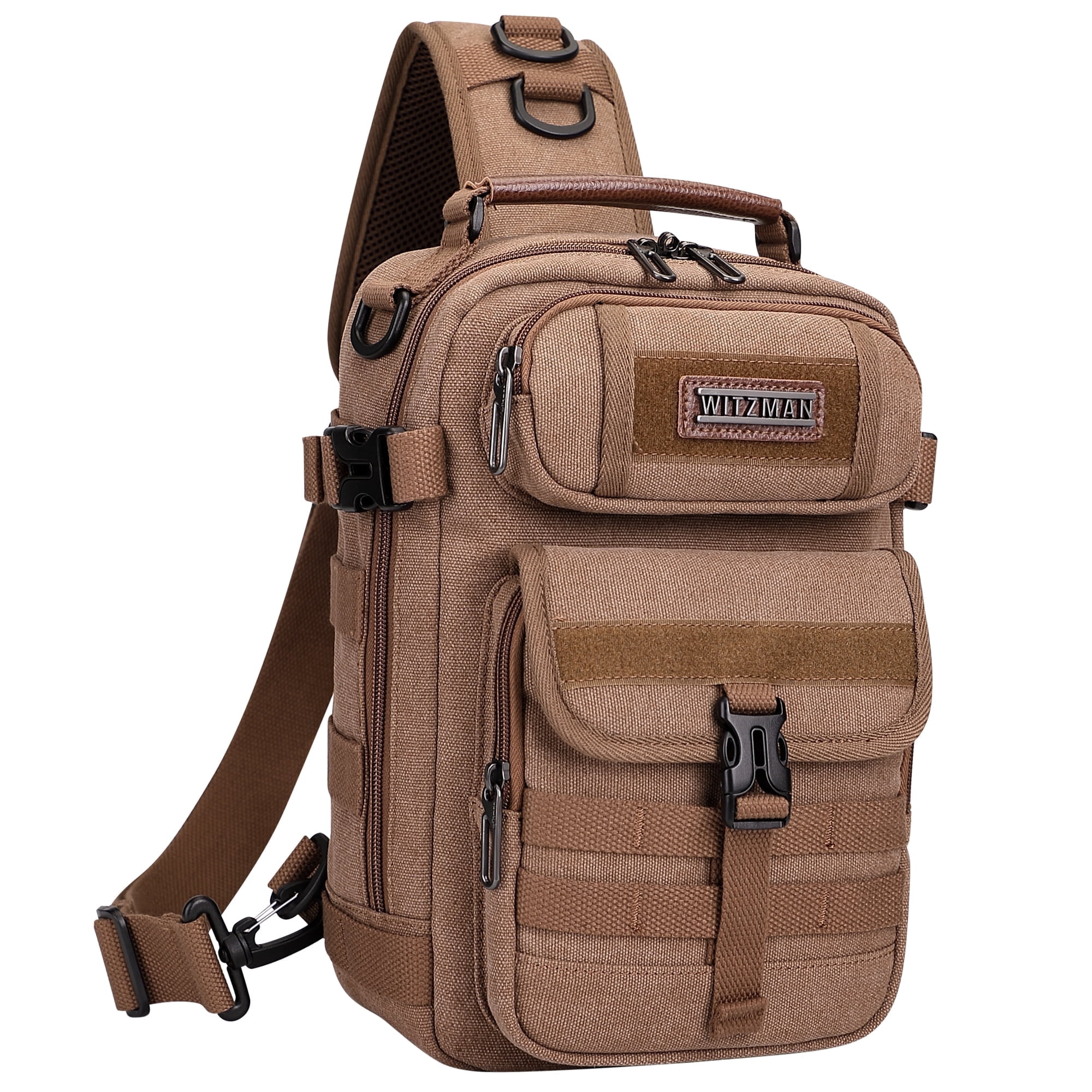 WITZMAN Sling Bag for Men Canvas Casual Chest Bag with USB Charging Port for Travel Daily Work(A8021 Brown)
