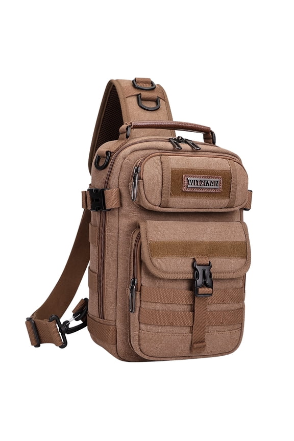 Sling Bag for Men Canvas Casual Chest Bag with USB Charging Port for Travel Daily Work(A8021 Brown)