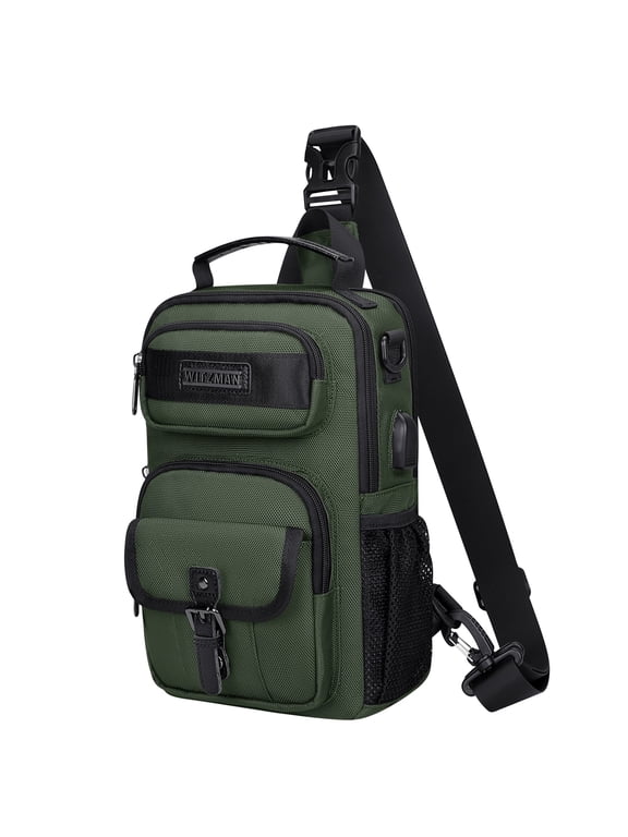 Sling Bag for Men Convertible Travel Sling Backpack USB Charging Port Lightweight Crossbody Bags Casual Daypack(B698 Army Green)