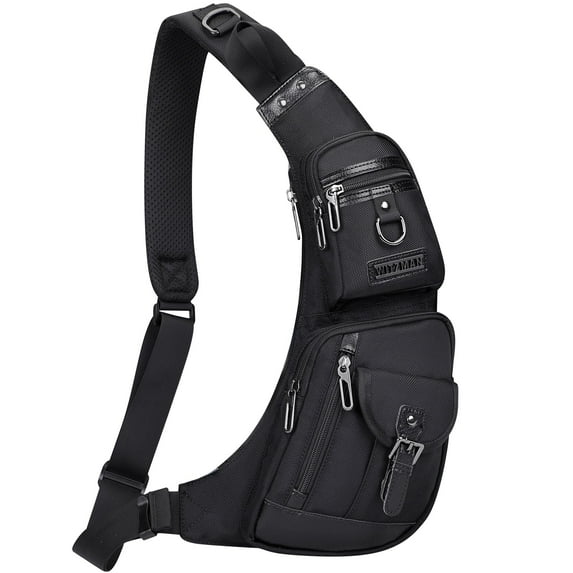 WITZMAN Sling Bag for Men Crossbody Bag Travel Sling Backpack Slim Chest Bag Lightweight Casual Daypac (B702 Black)