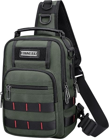 WITZMAN Sling Bag for Men Travel Crossbody Chest Bag with USB Charging Port for Casual Daily Work(B730 Army Green)