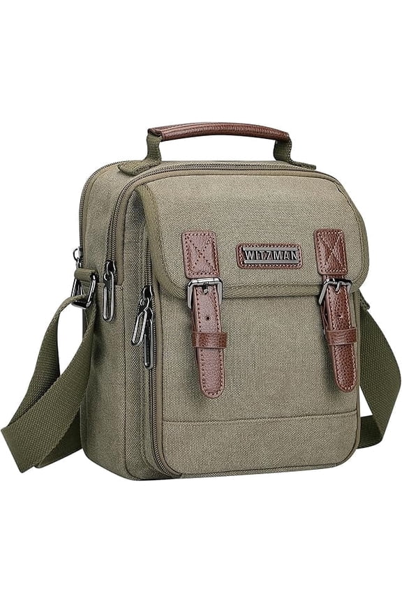 Small Crossbody Bag for Men Canvas Messenger Bags Vintage Shoulder Satchel Bag for Casual Work Travel(A8015 Army Green)