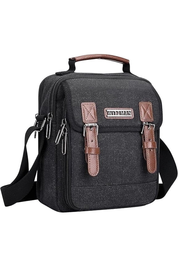 Small Crossbody Bag for Men Canvas Messenger Bags Vintage Shoulder Satchel Bag for Casual Work Travel(A8015 Black)