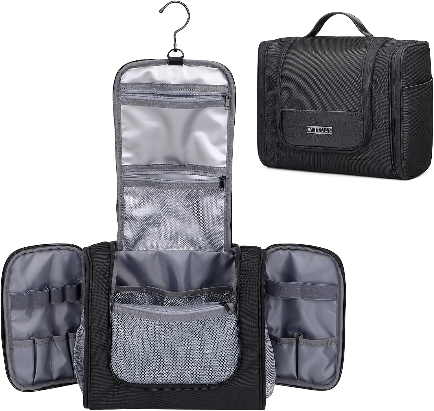WITZMAN Toiletry Bag for Men Large Hanging Multi-Organization Bathroom Bag Water-Resistant Dopp Kit Shaving Bag Men(B690 Black)