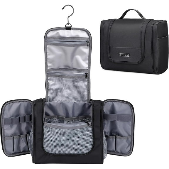 WITZMAN Toiletry Bag for Men Large Hanging Multi-Organization Bathroom Bag Water-Resistant Dopp Kit Shaving Bag Men(B690 Black)
