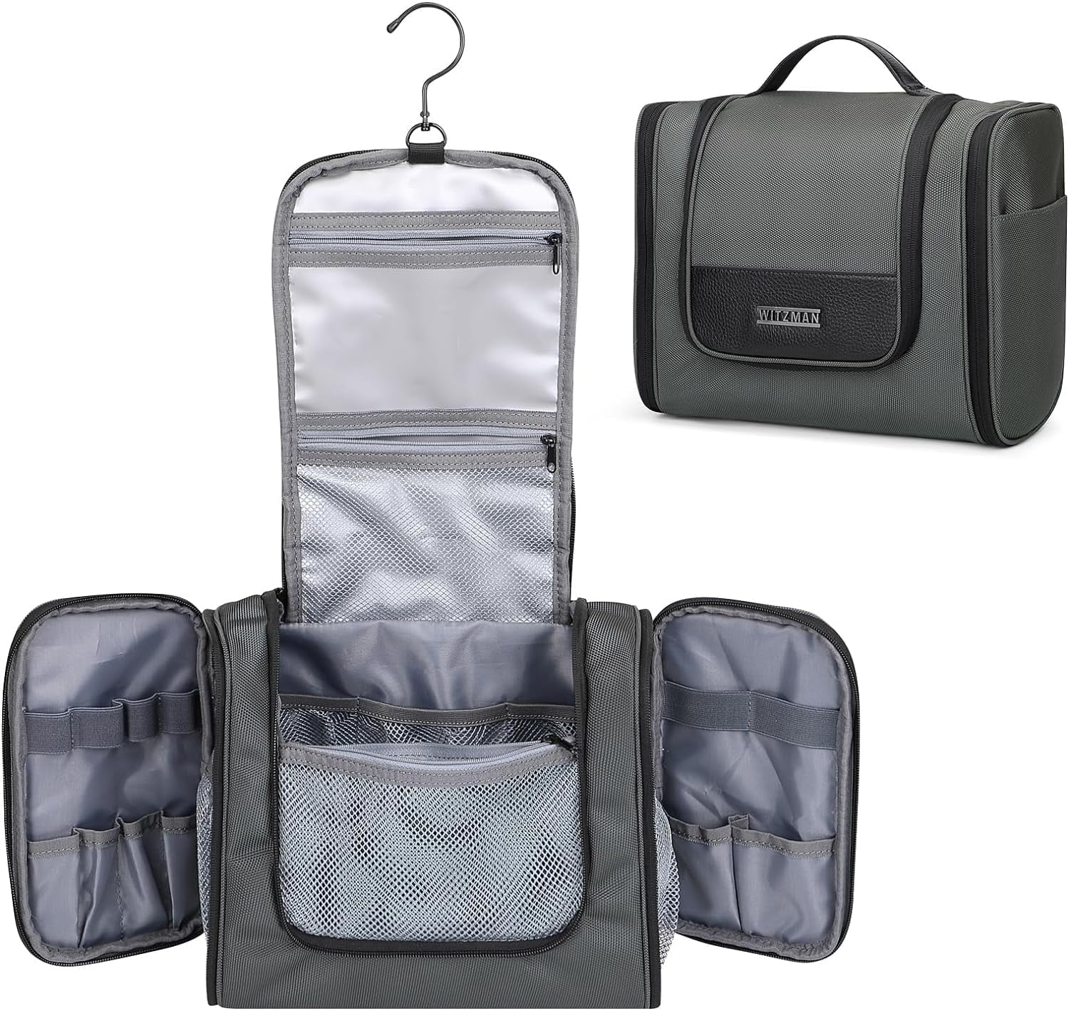 WITZMAN Toiletry Bag for Men Large Hanging Multi-Organization Bathroom Bag Water-Resistant Dopp Kit Shaving Bag Men(B690 Grey)