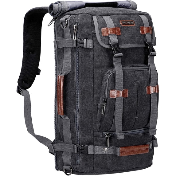 WITZMAN Travel Backpack for Men Large Canvas Backpack Luggage Carry on Duffel Bag A519-1 Black