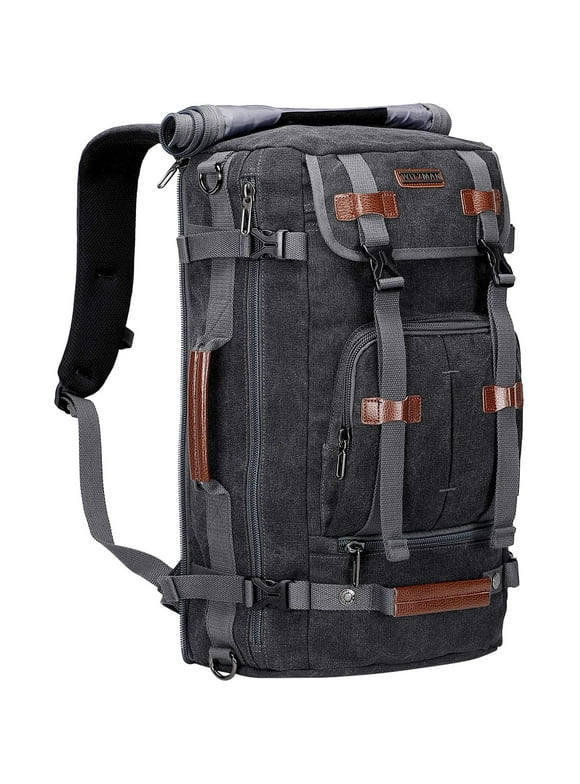 WITZMAN Travel Backpack for Men Large Canvas Backpack Luggage Carry on Duffel Bag A519-1 Black