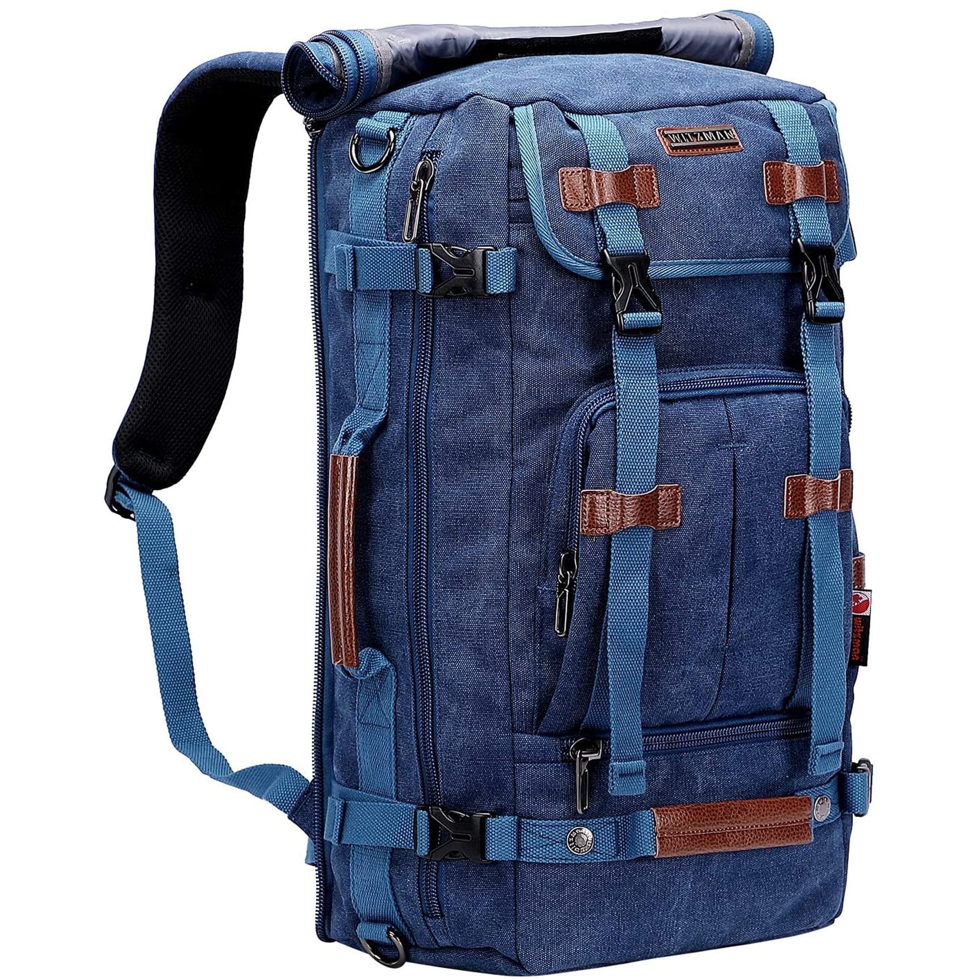 WITZMAN Travel Backpack for Men Large Canvas Backpack Luggage Carry on Duffel Bag A519-1 Blue