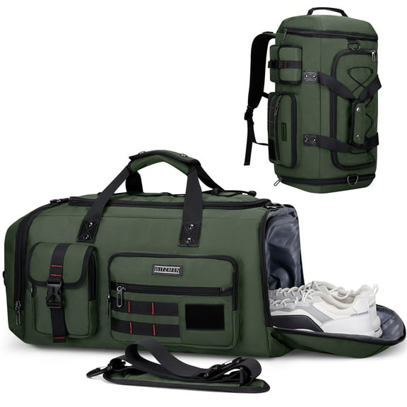 WITZMAN Travel Duffel Bags for Men Large Carry On Weekender Overnight Bag 3 in 1 Backpack with Shoe Compartment (B693 Army Green)