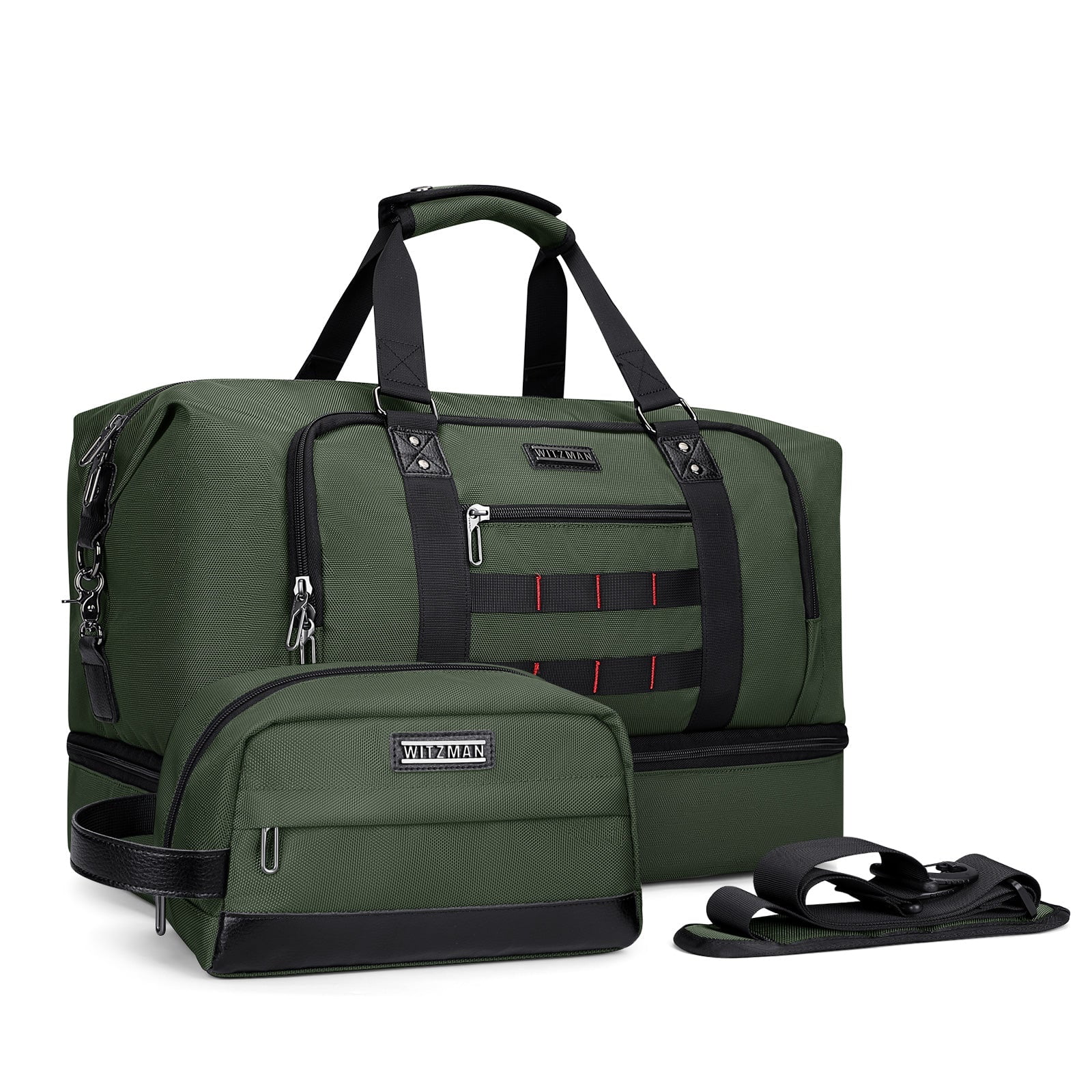 WITZMAN Travel Duffle Bags for Men Weekender Bags with Toiletry Bag Sets Carry on Overnight Bag 55L（B696 Army Green）