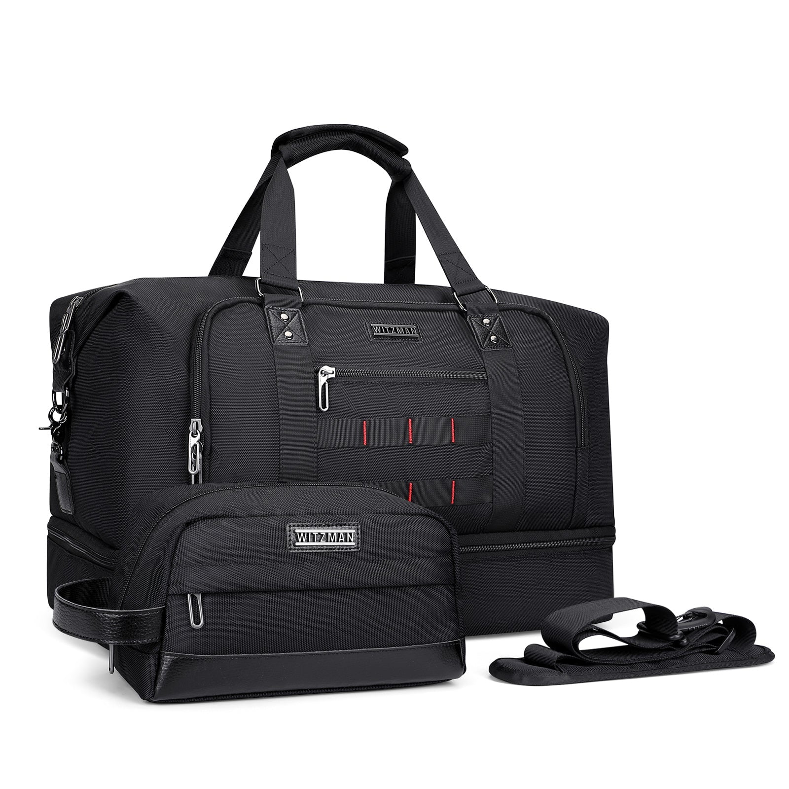 WITZMAN Travel Duffle Bags for Men Weekender Bags with Toiletry Bag Sets Carry on Overnight Bag 55L（B696 Black）