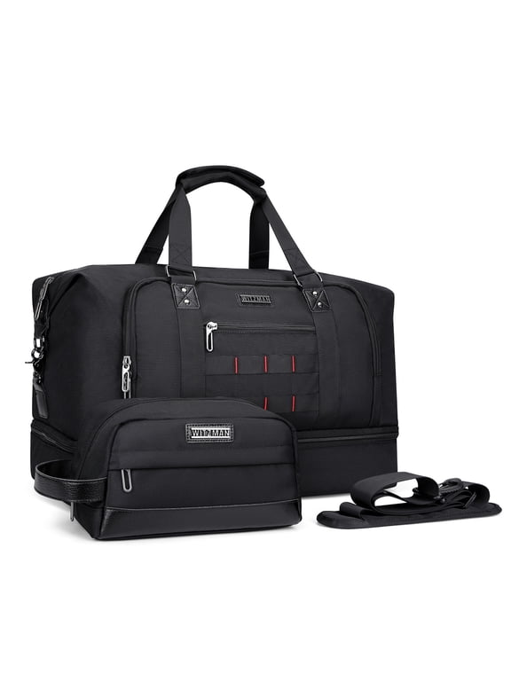 Travel Duffle Bags for Men Weekender Bags with Toiletry Bag Sets Carry on Overnight Bag 55L(B696 Black)