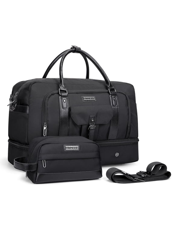 Weekender Bags for Men Women Carry on Duffle Overnight Bag with Toiletry Bag Sets Travel Duffel Bag Shoes Compartment(B694 Black)