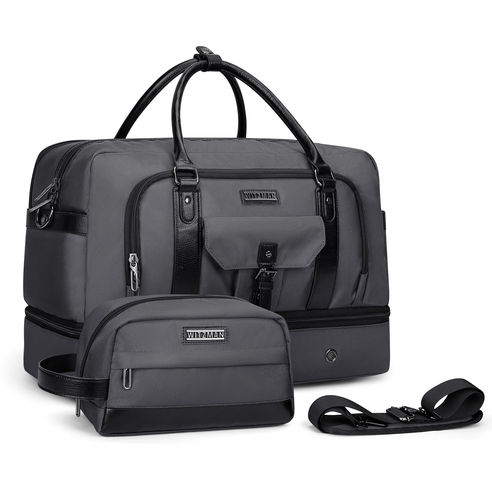 WITZMAN Weekender Bags for Men Women Carry on Duffle Overnight Bag with Toiletry Bag Sets Travel Duffel Bag Shoes Compartment（B694 Silvery Grey）