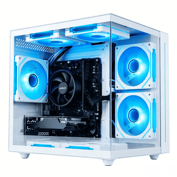WIWB Gaming Desktop PC, Ryzen 5 3500X, RX560 4G, 16GB RAM, 512GB SSD, WiFi6, White
