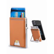WIWU Magnetic Wallet 7 Card Holder with Adjustable Stand RFID Blocking Ultra Lightweight Thin Metal Leather Travel Wallet for iPhone 16/15/14/13/12 Series Android Phones Brown