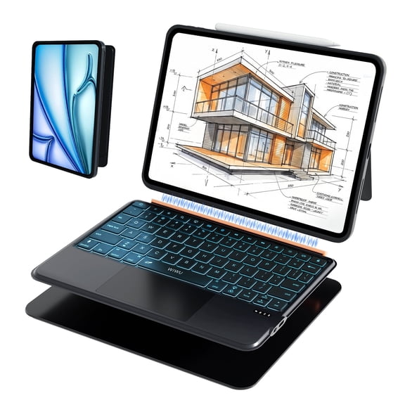 WIWU for iPad Keyboard Case Air 11 Inch M4/M3/M2 11th/10th Gen 3 in 1 Magnetic Detachable Case Keyboard Adjustable Stand Backlit Keys Touchpad (Black, For iPad 11/10/Air 5/4/11"(M2/M3) Pro 11"4/3/2/