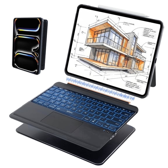 WIWU iPad Pro 13 inch Case with Keyboard M4/M5 2024/2025 Magnetic Detachable 3 in 1 Case Bluetooth Keyboard Adjustable Stand 7 Colors Backlit Keys with Trackpad (Black, iPad Pro 13"(M4/M5 2024/2025))