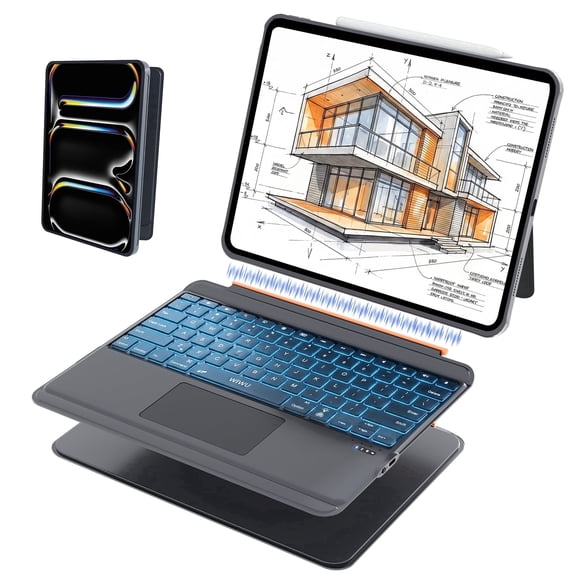WIWU iPad Pro 13 inch Keyboard Case M4/M5 2024/2025 Magnetic Detachable 3 in 1 Bluetooth Case Keyboard Adjustable Stand 7 Colors Backlit Keys with Trackpad (Black, iPad Pro 13"(M4/M5 2024/2025))