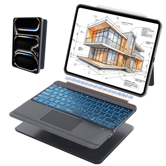 WIWU iPad Pro 13 inch Keyboard Case M4/M5 2024/2025 Magnetic Detachable 3 in 1 Bluetooth Case Keyboard Adjustable Stand 7 Colors Backlit Keys with Trackpad (Black, iPad Pro 13"(M4/M5 2024/2025))