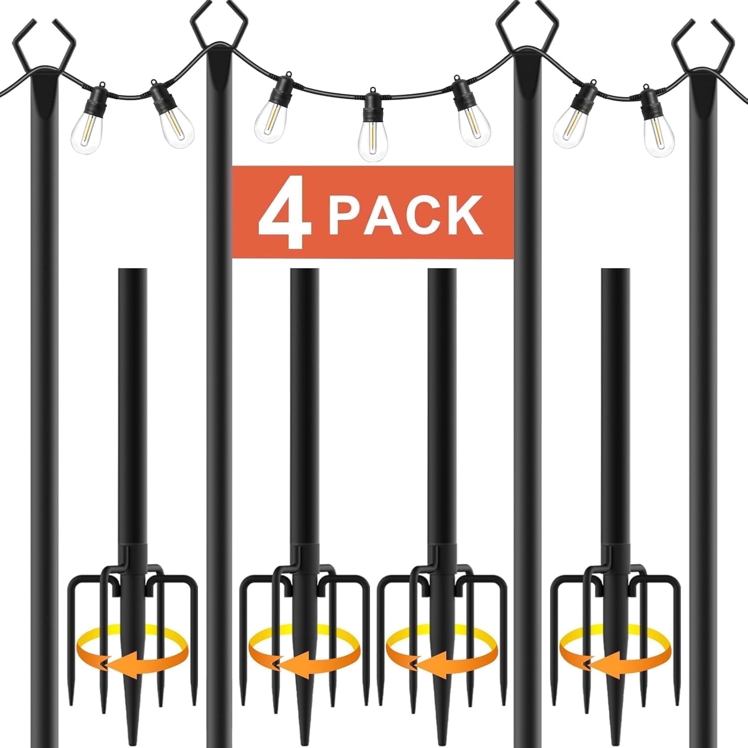 WIXOLBOR 10Ft String Light Poles 4 Pack,Light Poles for Outside Lights,Outdoor with Fence Brackets Hanging Lights,Metal Stand Deck Patio Backyard