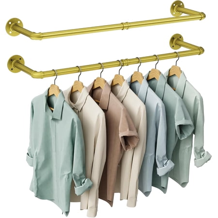 WIXOLBOR Industrial Pipe Clothes Rack Wall Mounted Set of 2, 36.2 inches Heavy Duty Iron Pipe Clothing Garment Rail, Multi-Purpose Clothing Hanging Rod for Laundry Room and Closet Storage Black