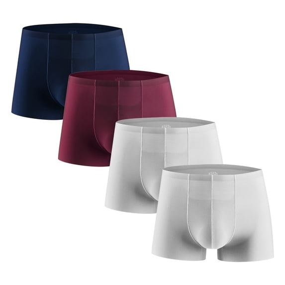 WIZUTIZ 4PC Boxers for Men Soft Breathable Ice Silk Lounge Boxer Solid Mid Rise Stretch Seamless Underpants Soft Comfortable
