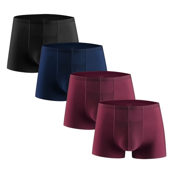 WIZUTIZ 4PC Boxers for Men Soft Breathable Ice Silk Lounge Boxer Solid Mid Rise Stretch Seamless Underpants Soft Comfortable