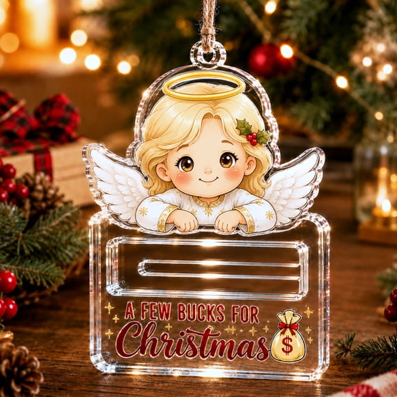 WIZUTIZ Angel Design Acrylic Christmas Cash Gift Ornament, Hanging Tree Decor with Built In Money Slot, Festive Holiday Accessory for Gifting and Tree Embellishment