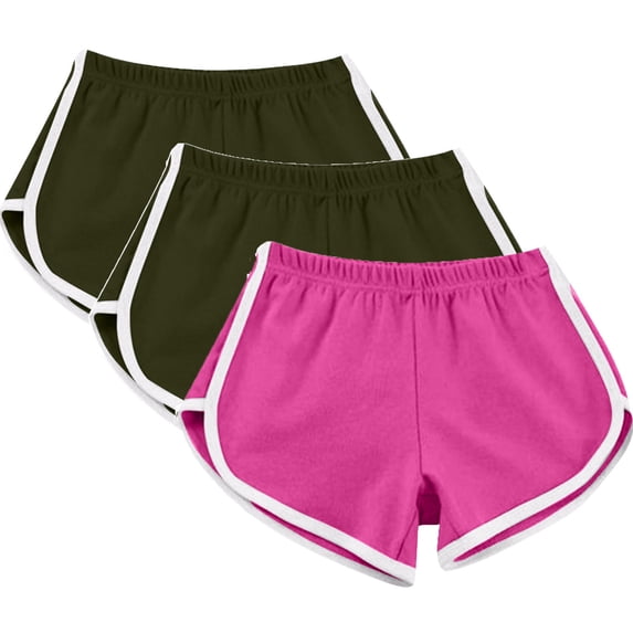 WIZUTIZ Athletic Shorts for Women Lightweight Trendy Slim Yoga Dolphin Shorts 3 Packs Stretch Elastic Mid Rise Swimwear Floral Print Swim Shorts for Lady Party Pink