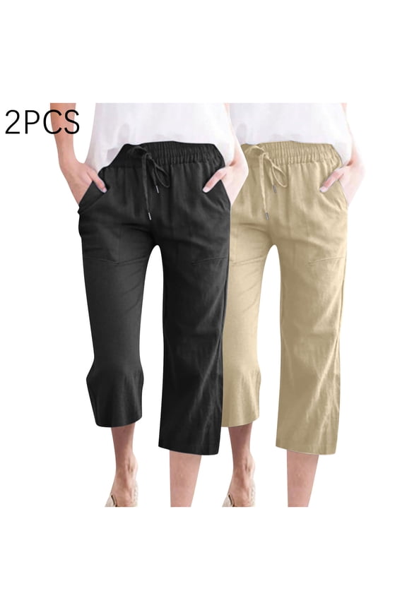 Beach Pants for Women Capris Ultra Thin Leisure Loose Wide Leg Trousers Elastic Spandex Mid Rise Cropped pants Solid Drawstring with Pockets Slacks Pants Hiking Anniversary Multi-Color