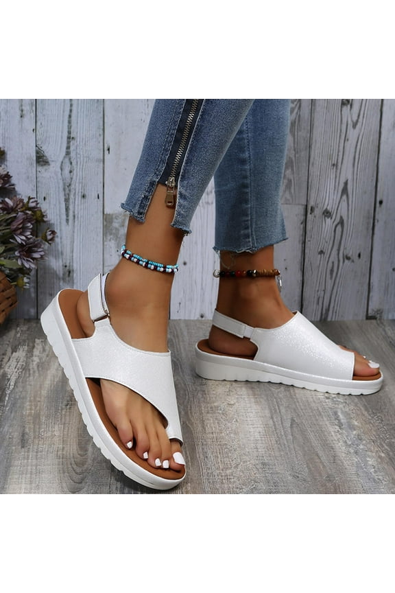 Beach Sandals for Woman Flat Sandals Heeled Sandals Split Toe Sandals for Women 2025 Outdoor Comfortable Stretch Beach Sandals Pull-On Shoes Medium Solid Sandals for Ladies Travel Silver