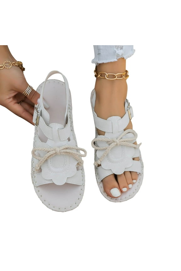 Beach Sandals for Woman Flat Sandals Sandals Women Comfortable Workout Stretch Beach Sandals Buckle Shoes Flat Heel (O"-1) Medium Solid Sandals for Older Women Mother's Day Gifts White